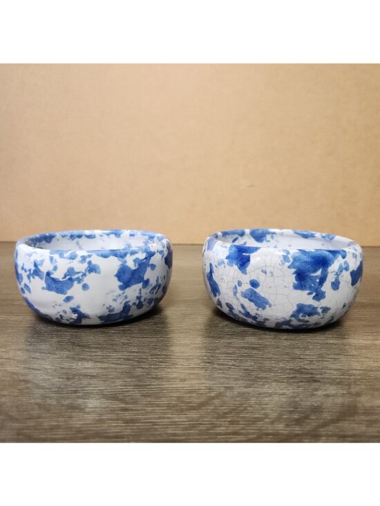 Vintage Bybee Pottery Kentucky Blue Spongeware 3.5" Bowls Signed KY Folk Art MCM - Picture 3 of 12